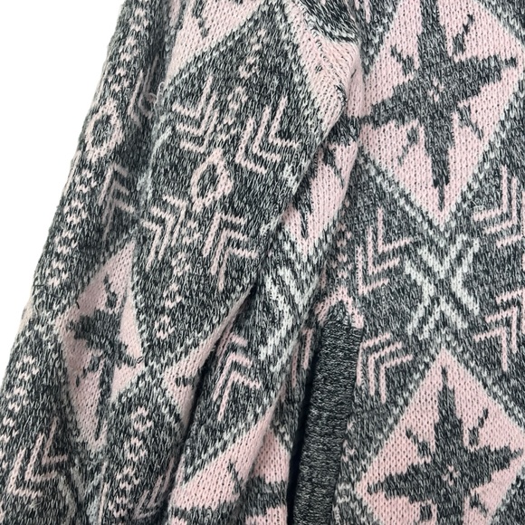 IZZI VTG Pink Black Vintage Knit Patterned Reversible Denim Jean Jacket 80s sz L - Picture 5 of 6